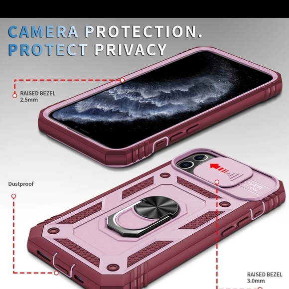 Purple Armor Phone Case with Ring Holder and Camera Protection - Picture 2 of 9